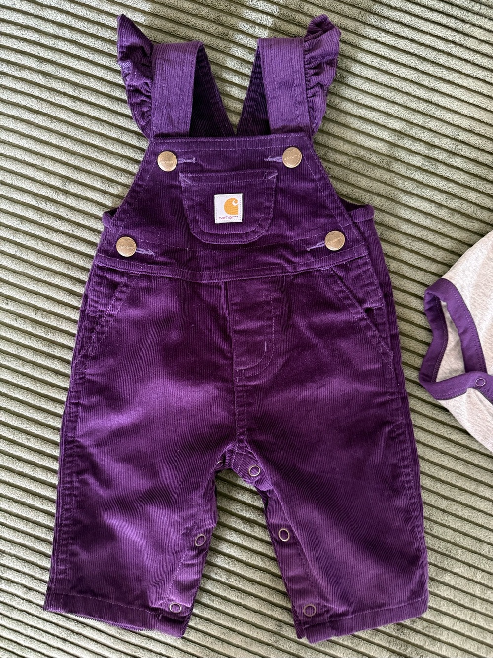 Carhartt Purple Corduroy Overalls with Gray Horse Bodysuit - Picture 3 of 13